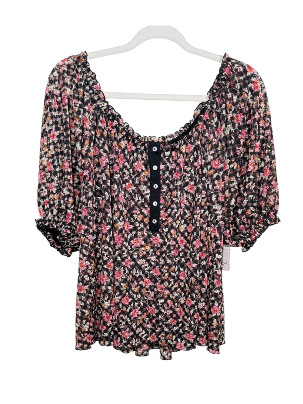 Free People NWT $78 puff sleeve sheer floral top size Large